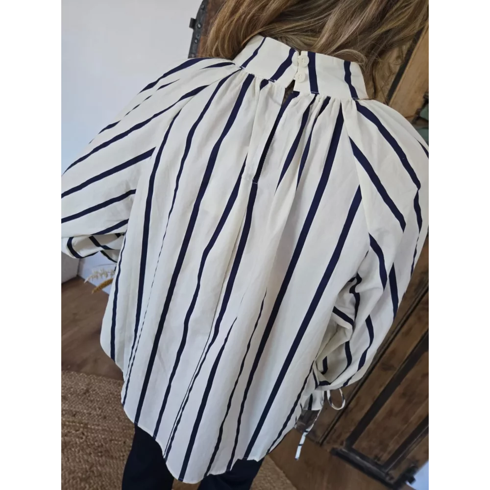 Blouse Leonie ecru rayures marine