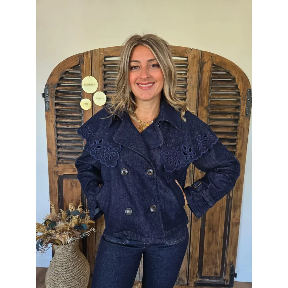 Veste en jean Lilou col cape