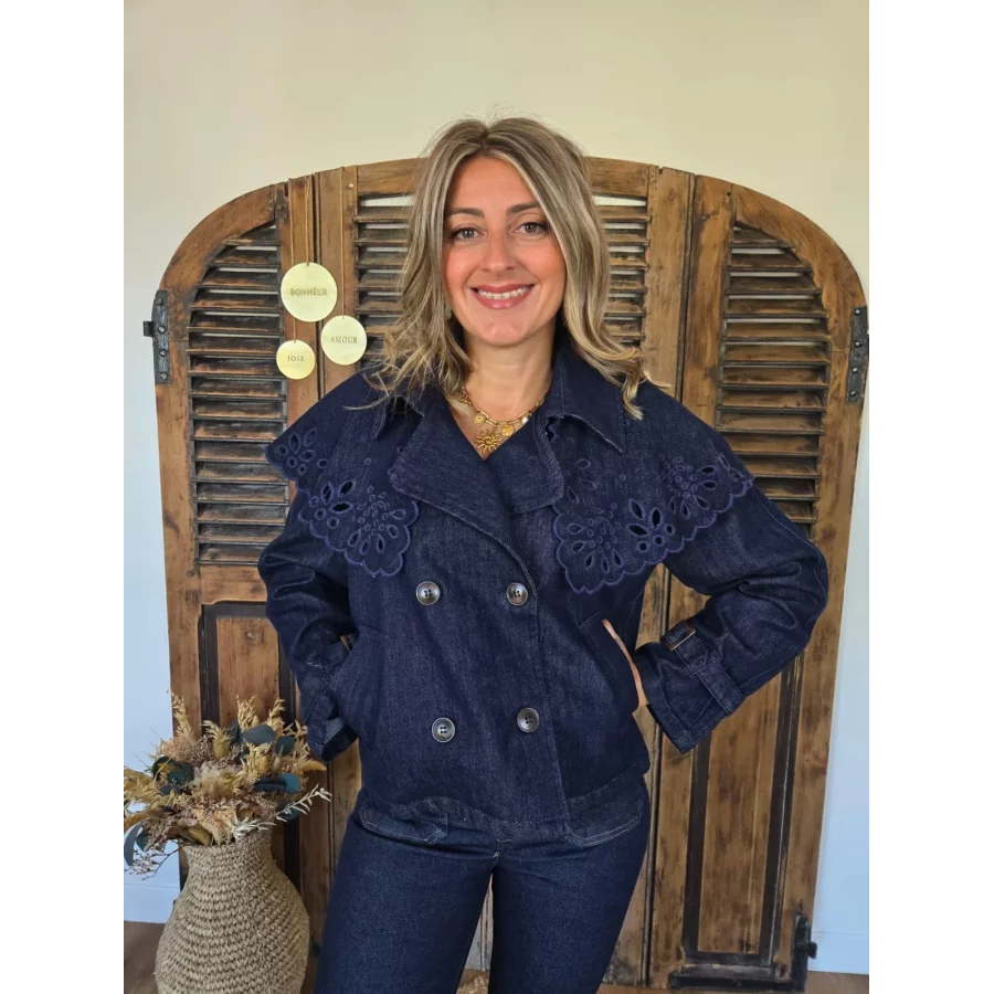 Veste en jean Lilou col cape