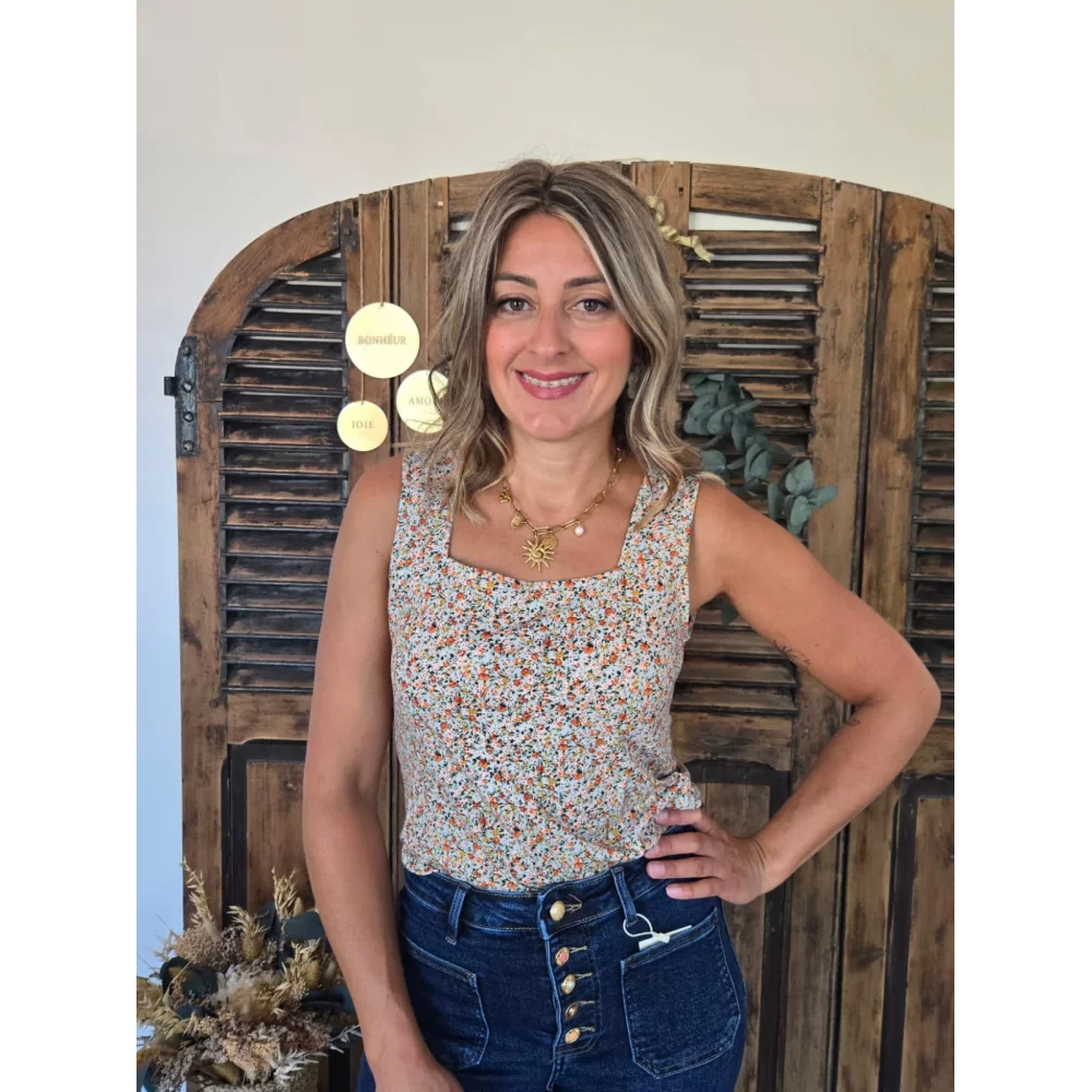 Top Noa celadon fleuri