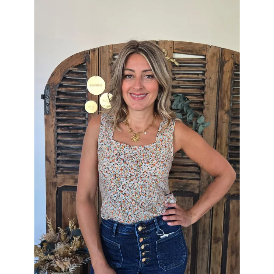 Top Noa celadon fleuri