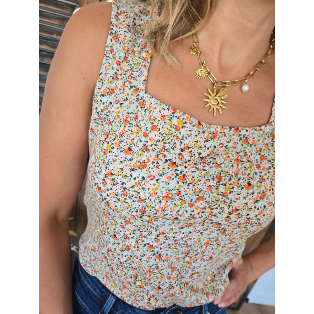 Top Noa celadon fleuri