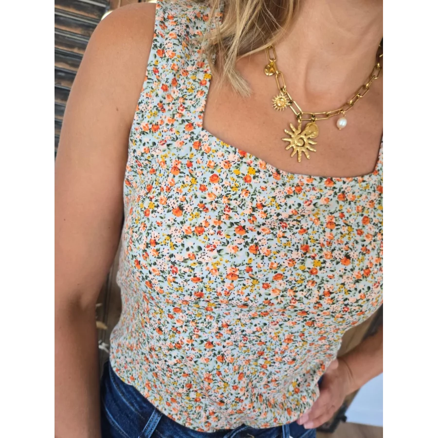 Top Noa celadon fleuri