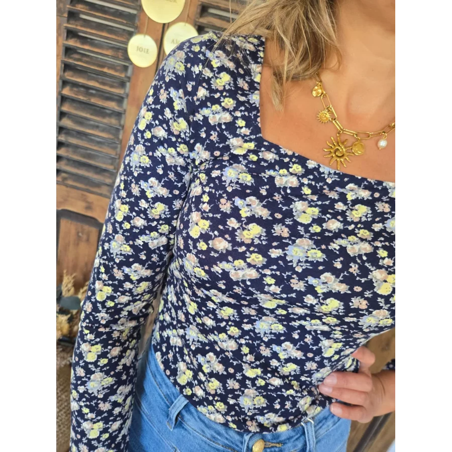 T-shirt Noé bleu marine fleuri