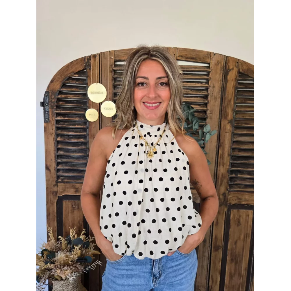 Blouse Maia beige pois noir