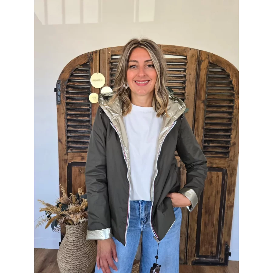 Veste impermeable kaki reversible mi saison