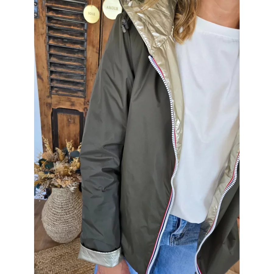 Veste impermeable kaki reversible mi saison