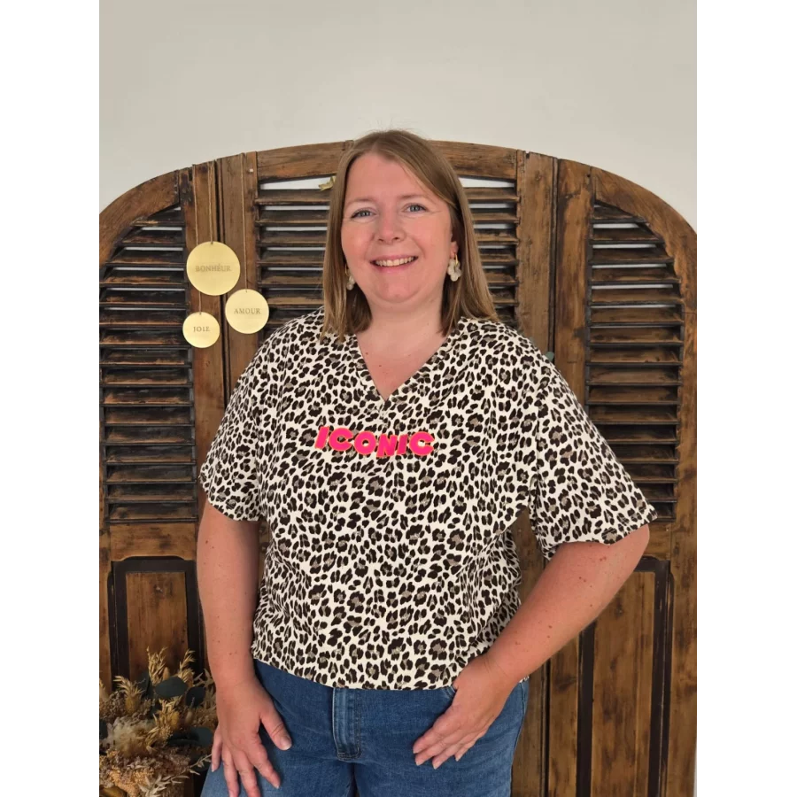 T-shirt Iconic leopard inscription rose