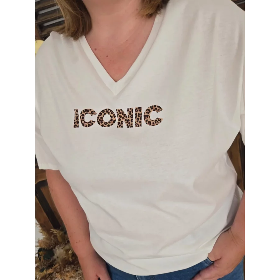 T-shirt blanc Iconic leopard