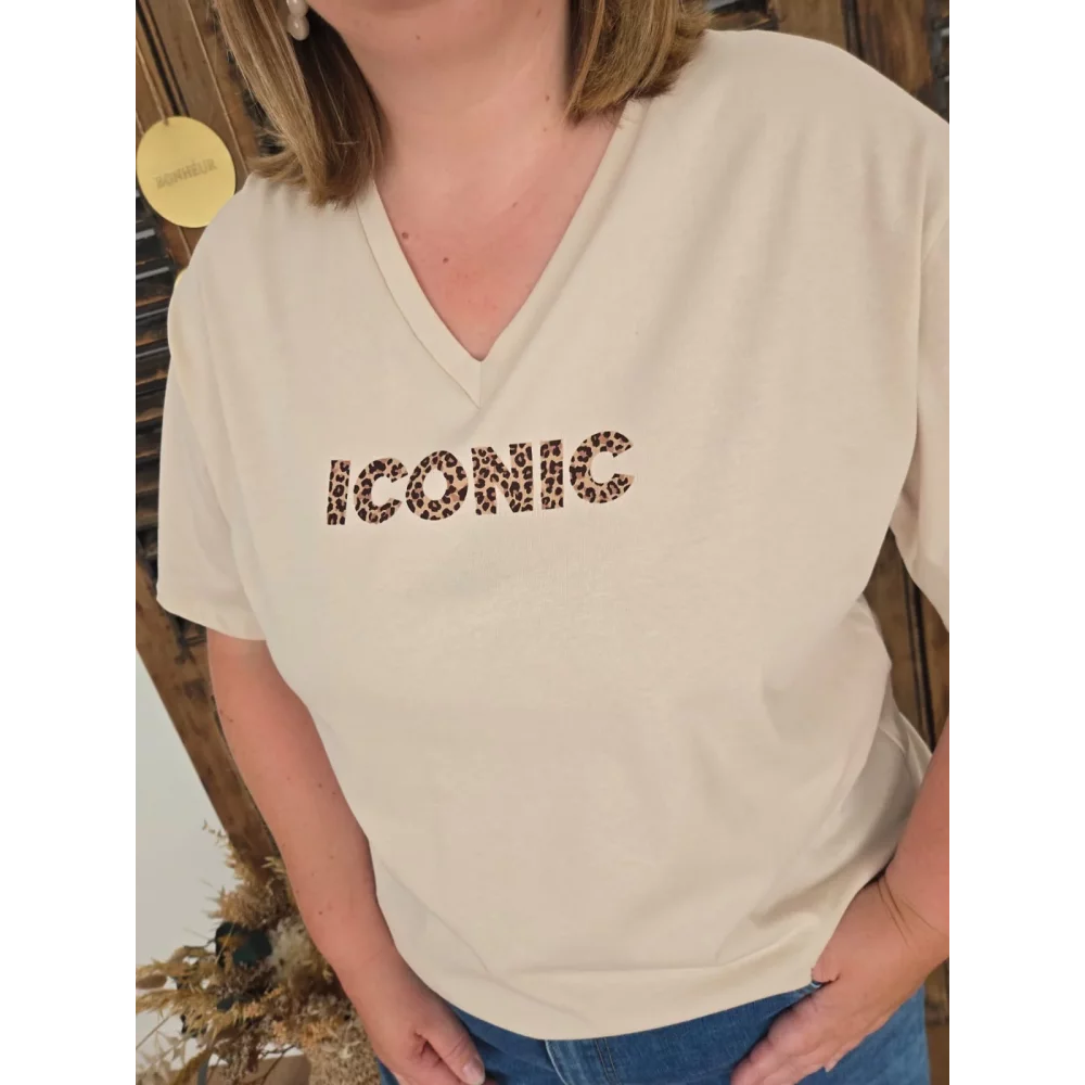 T-shirt beige Iconic leopard