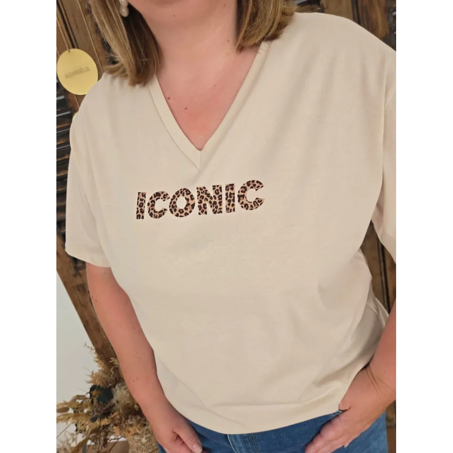 T-shirt beige Iconic leopard