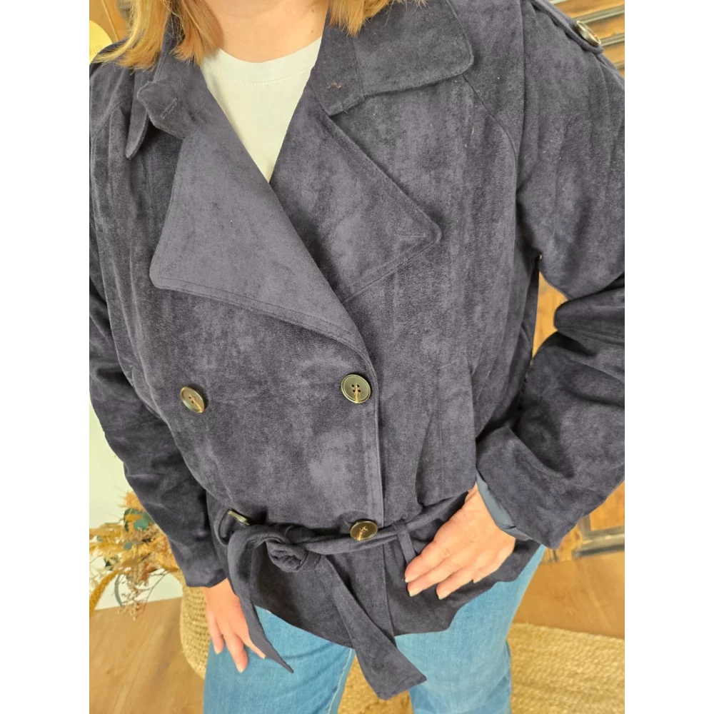 Veste Trench Judith suedine bleu marine
