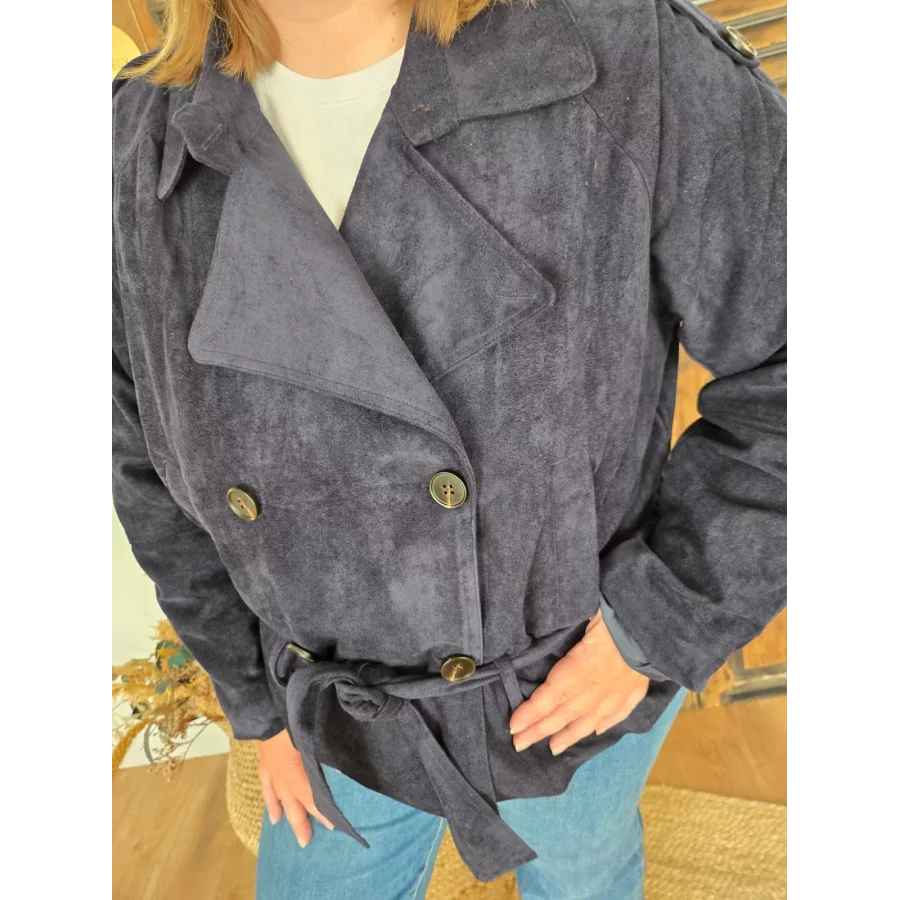 Veste Trench Judith suedine bleu marine