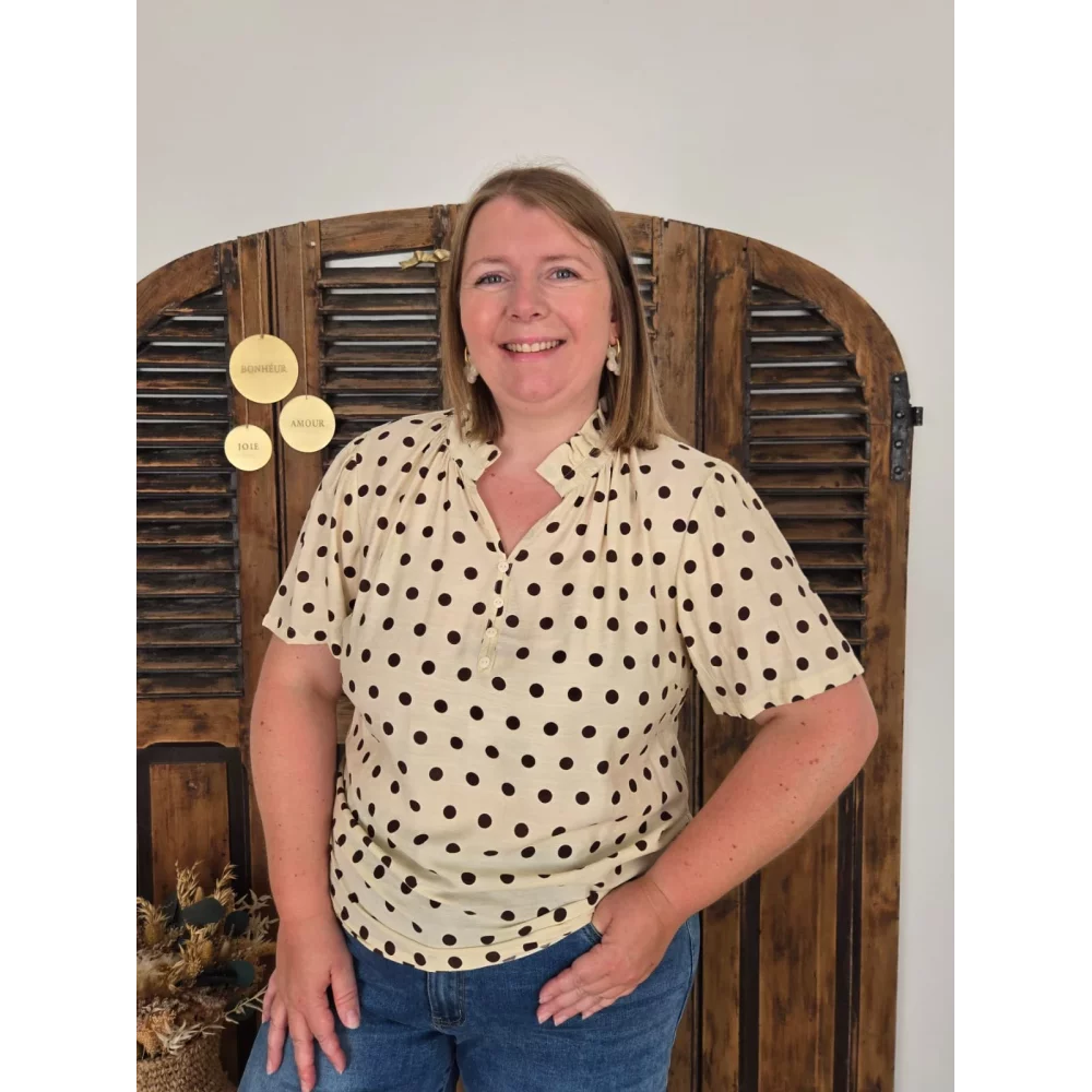 Blouse Cindy beige à pois