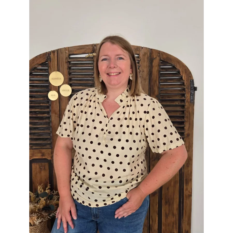 Blouse Cindy beige à pois