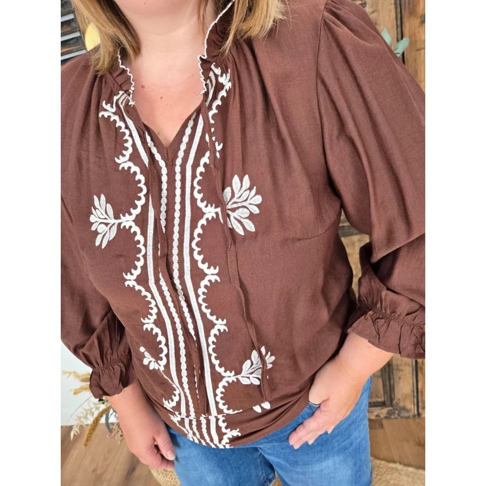 Blouse Claire brodée choco