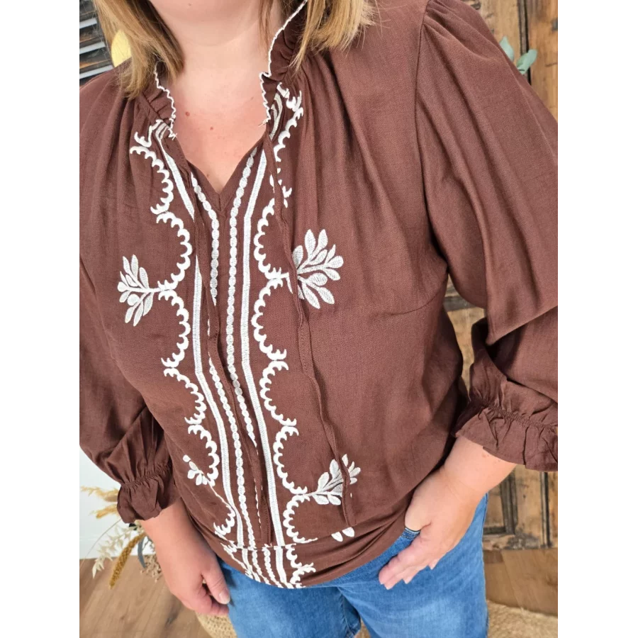 Blouse Claire brodée choco
