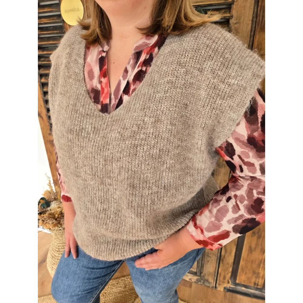 Pull Noah sans manches taupe