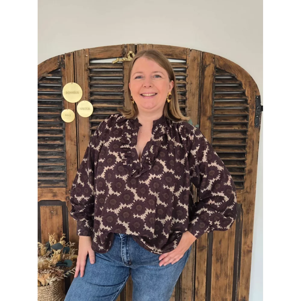 Blouse tournesol choco et rayures