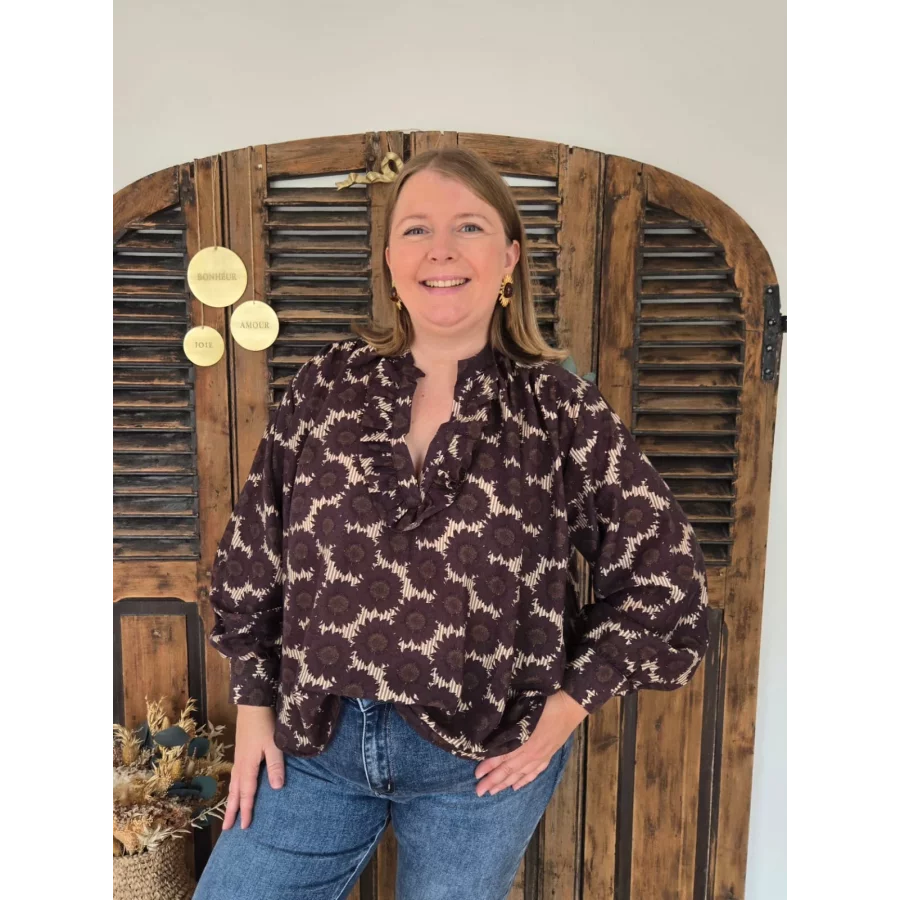 Blouse tournesol choco et rayures