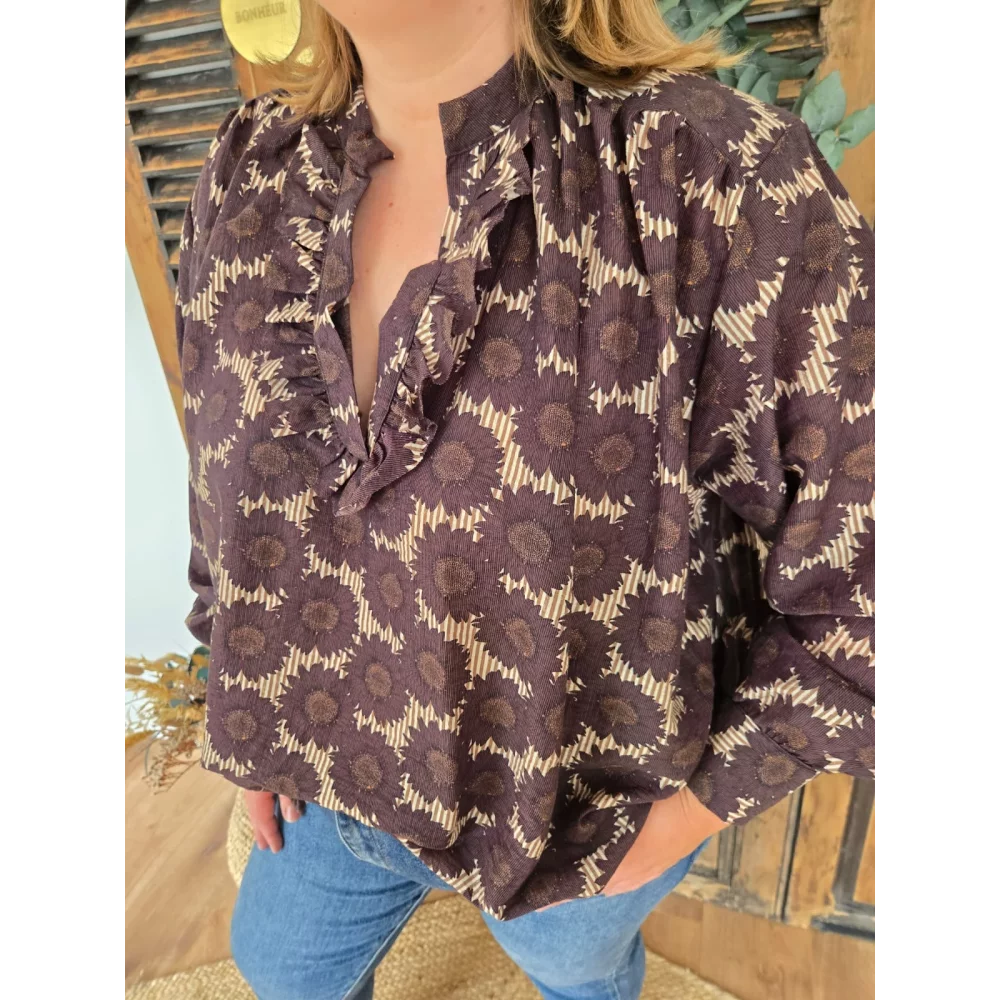 Blouse tournesol choco et rayures