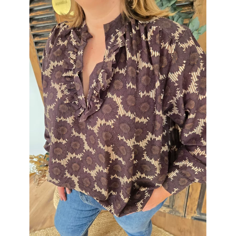 Blouse tournesol choco et rayures