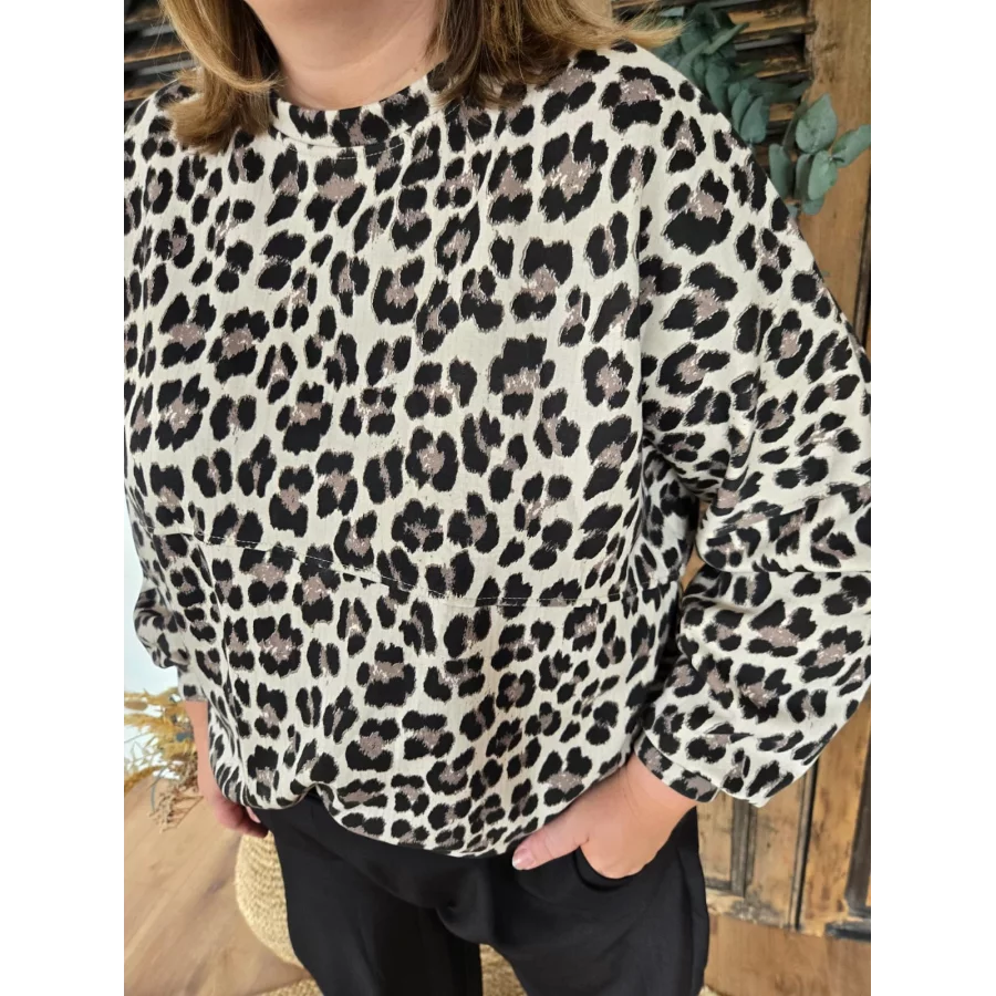 Sweat oversize leopard beige
