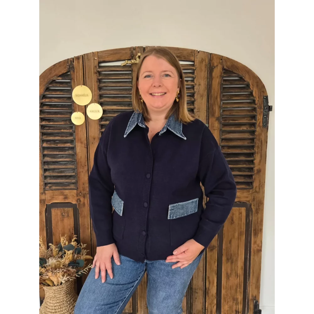 Gilet Merlin maille marine et jean