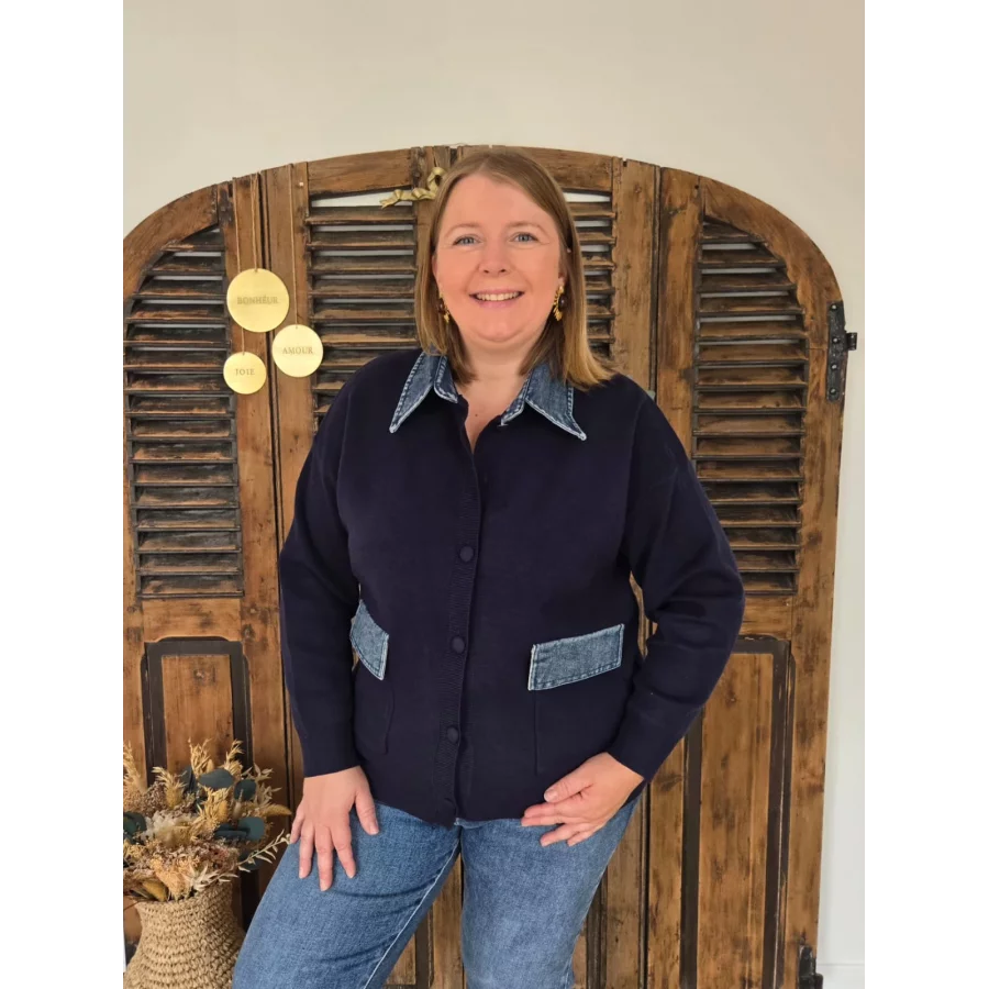 Gilet Merlin maille marine et jean