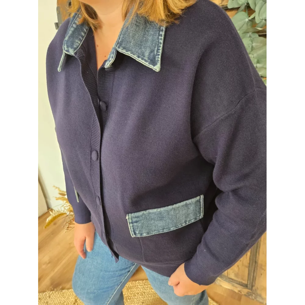 Gilet Merlin maille marine et jean