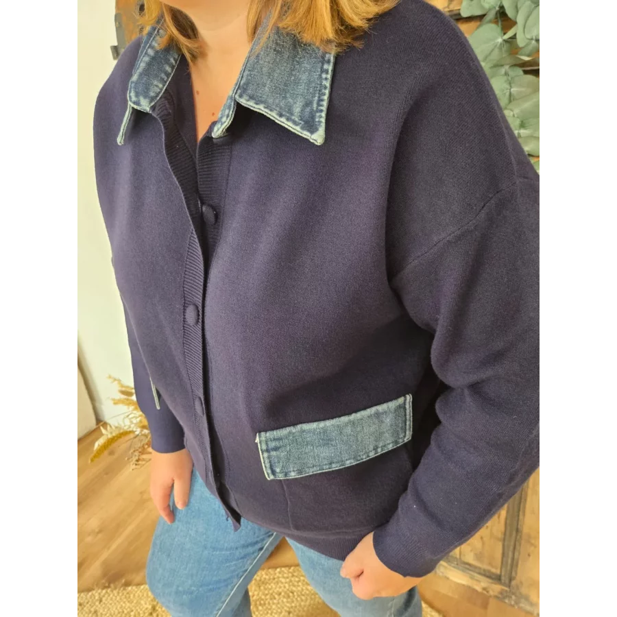 Gilet Merlin maille marine et jean
