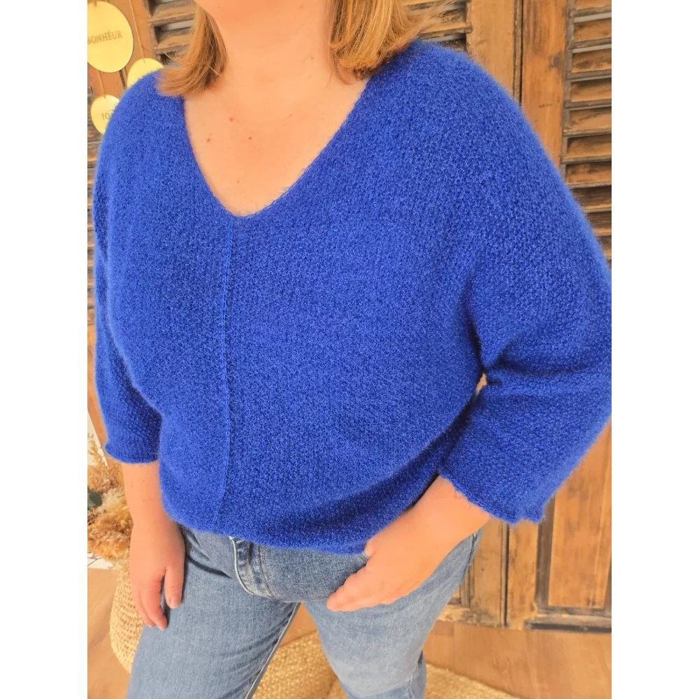 Pull Hugues maille fluffy bleu roy