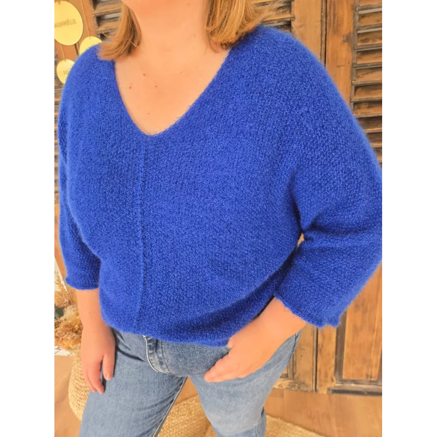 Pull Hugues maille fluffy bleu roy