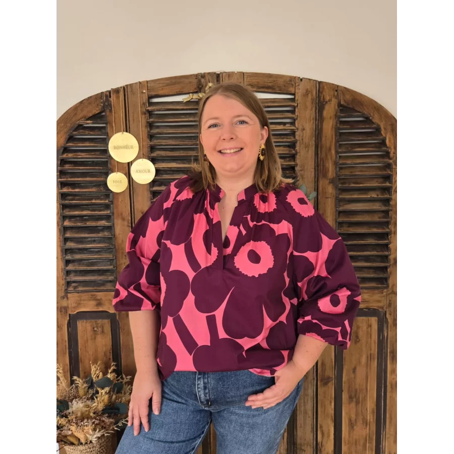 Blouse fleurs rose et prune