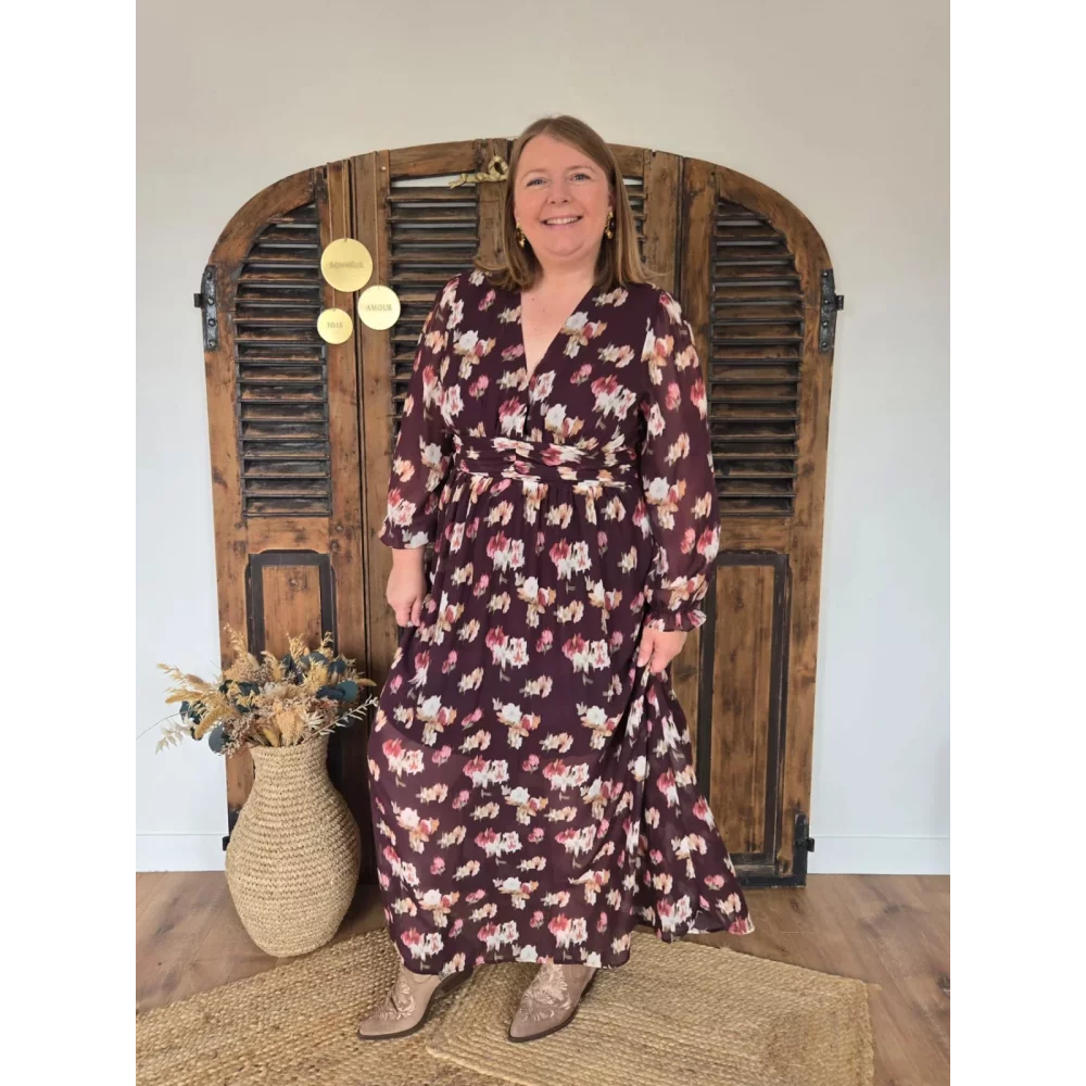 Robe longue Cynthia choco fleurie