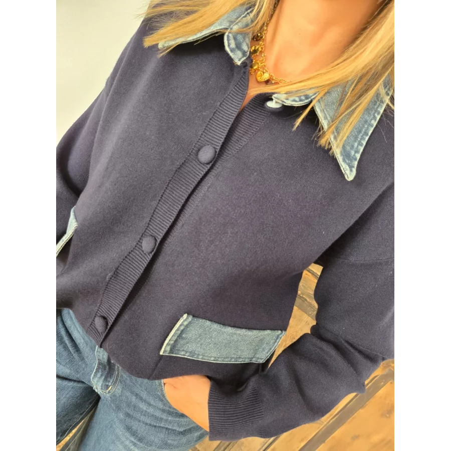 Gilet Merlin maille marine et jean