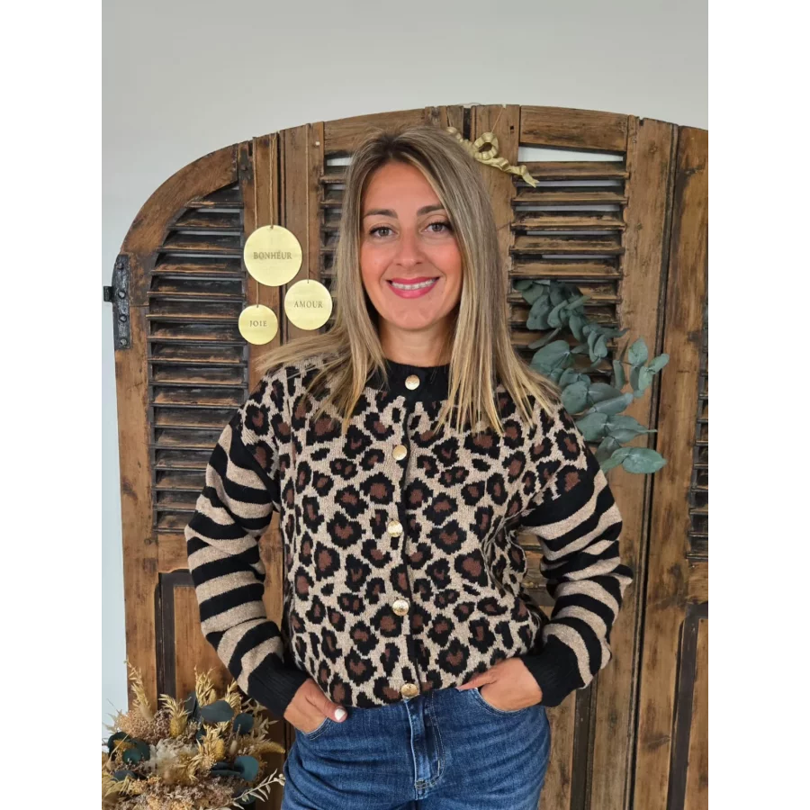 Gilet Gautier maille leopard noir