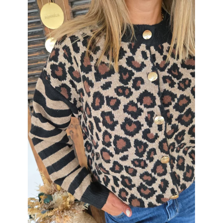 Gilet Gautier maille leopard noir