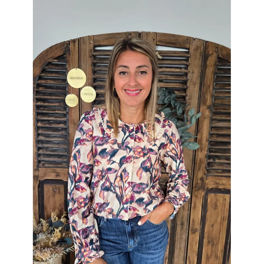 Blouse Calie beige col claudine