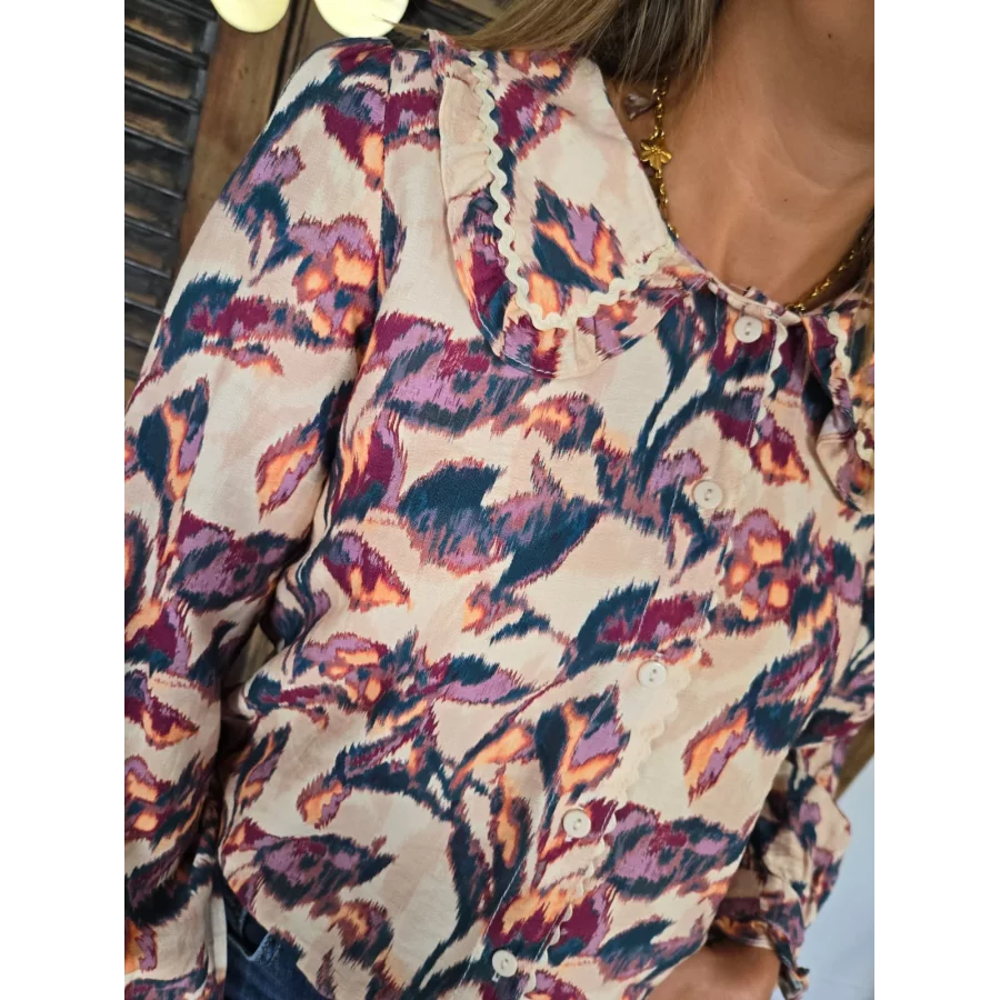 Blouse Calie beige col claudine
