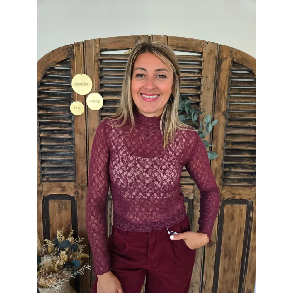 T-shirt dentelle Philippe bordeaux