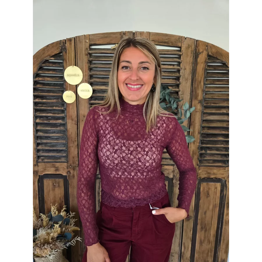 T-shirt dentelle Philippe bordeaux