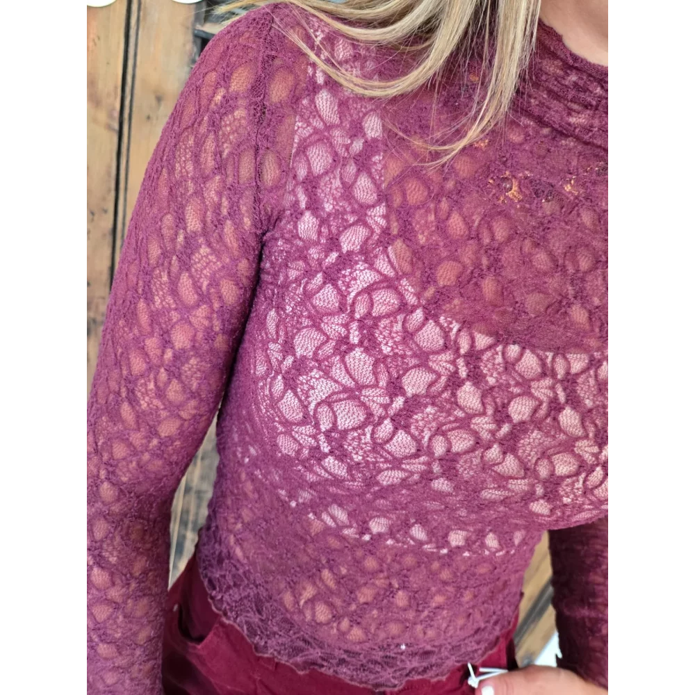 T-shirt dentelle Philippe bordeaux