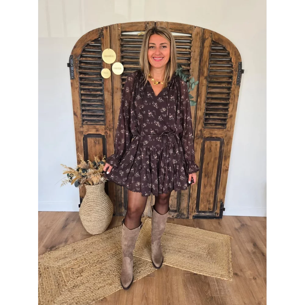 Robe Clara choco et fleurs
