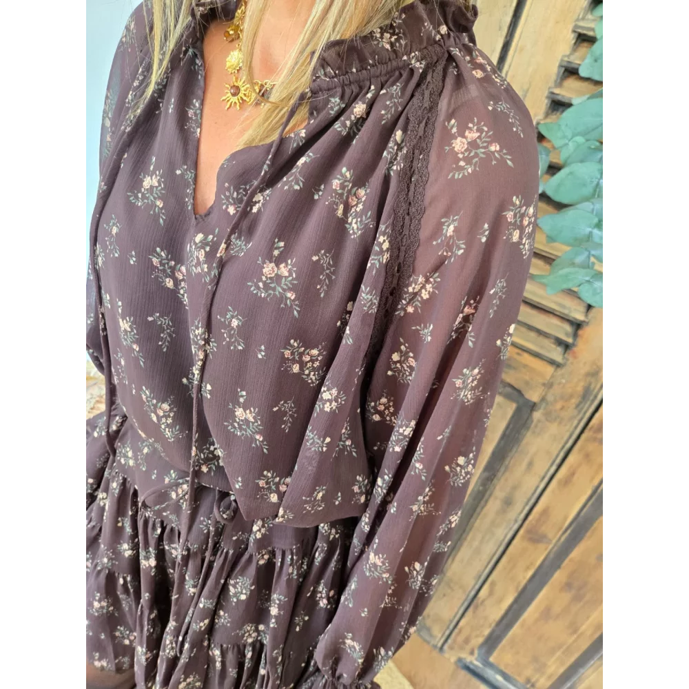 Robe Clara choco et fleurs