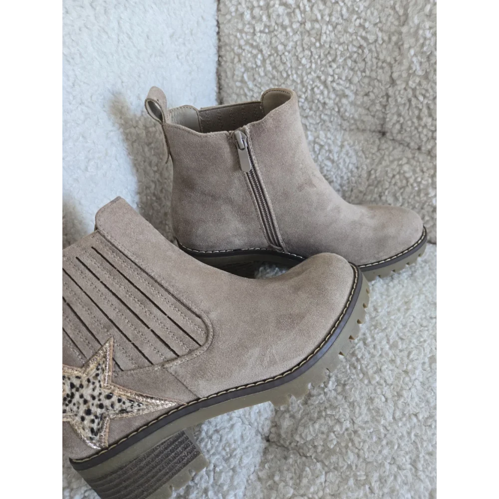 Bottines taupe etoile leopard