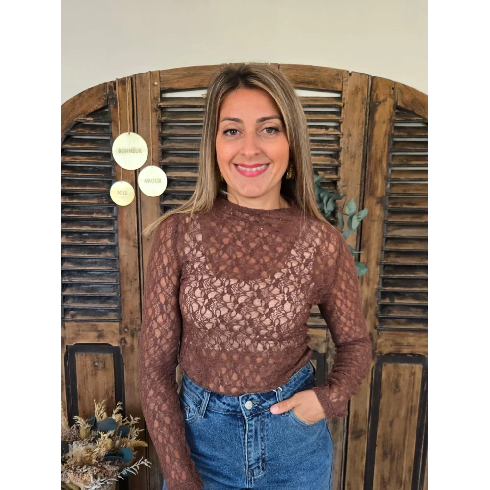T-shirt dentelle Alan camel