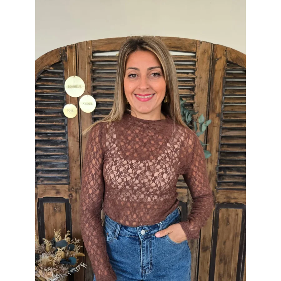 T-shirt dentelle Alan camel