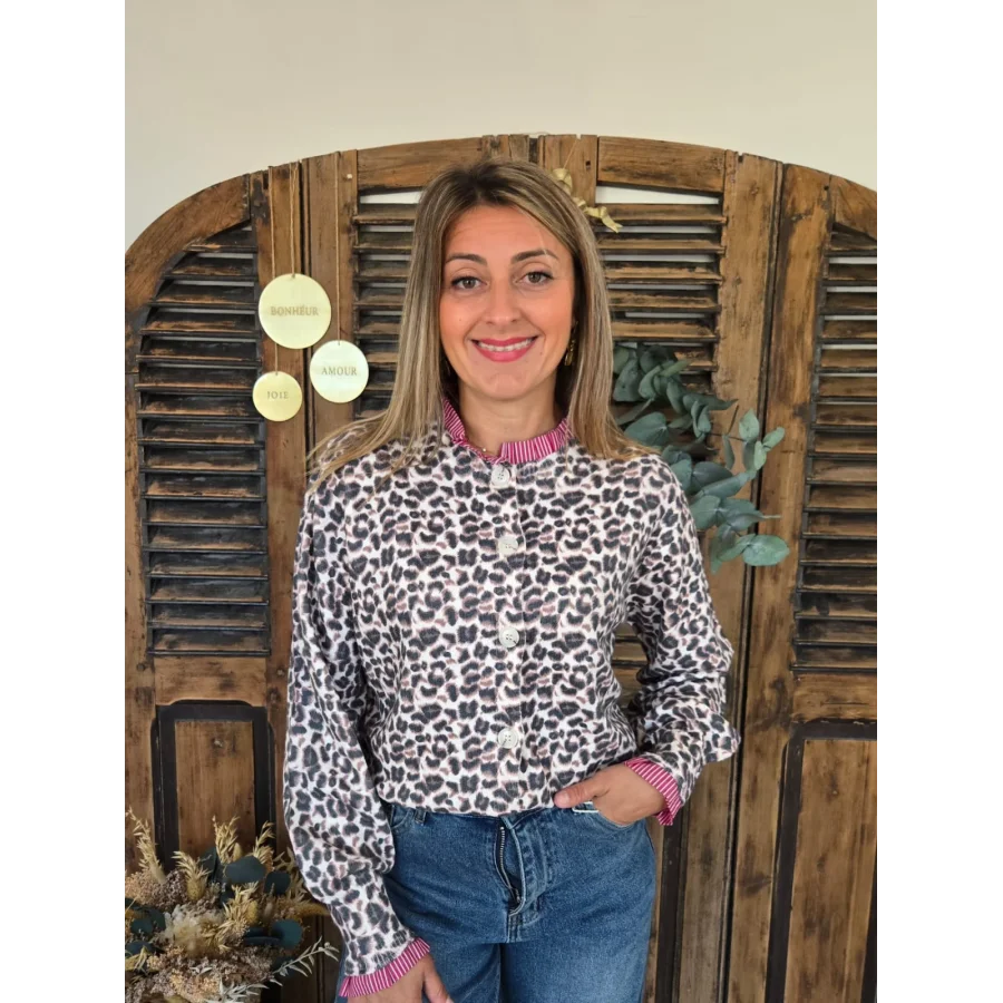 Gilet Victor leopard et biais bordeaux