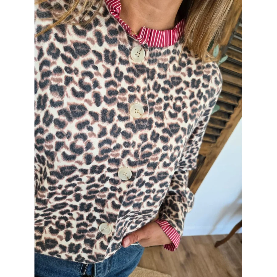 Gilet Victor leopard et biais bordeaux